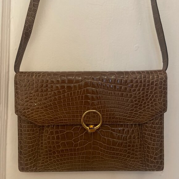 NWOT George KUC Taupe Faux Alligator Snap Envelope Purse - Picture 2 of 5